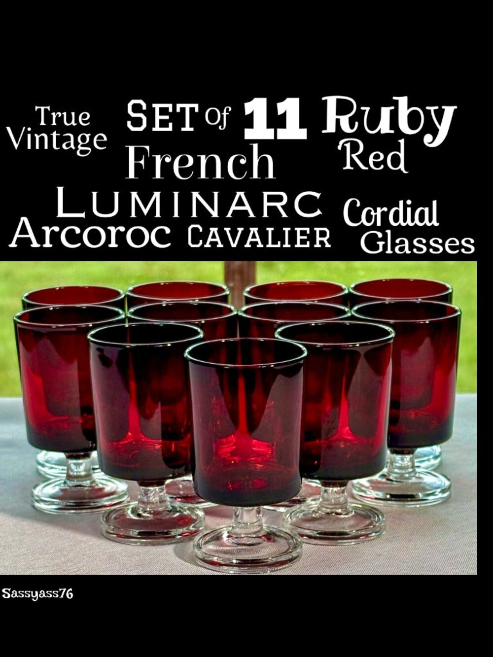 🆕VTG▪️LUMINARC ARCOROC▪️MCM Set of 11 French CAVALIER Ruby Red Cordial Glasses